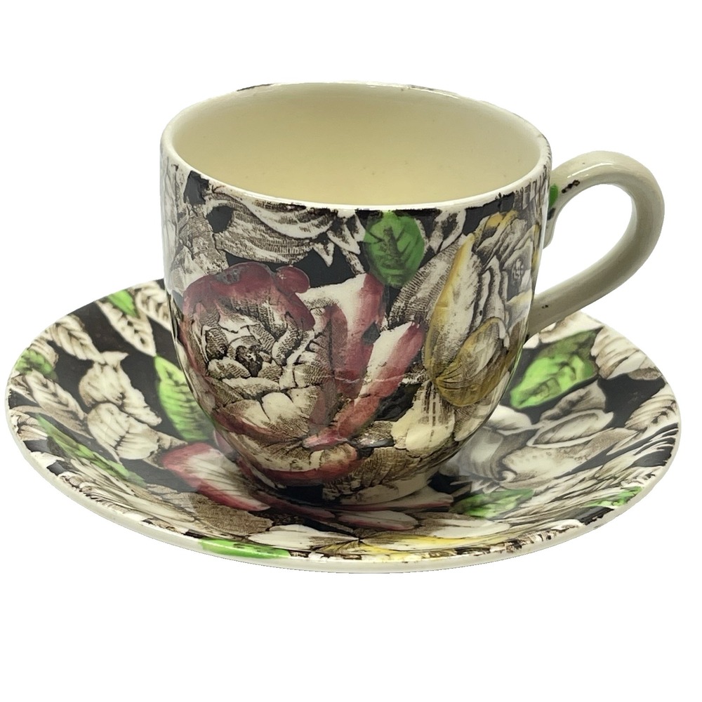 Vintage 1930s Myott Son & Co. Bermuda Pattern Demitasse Cup And Saucer Set